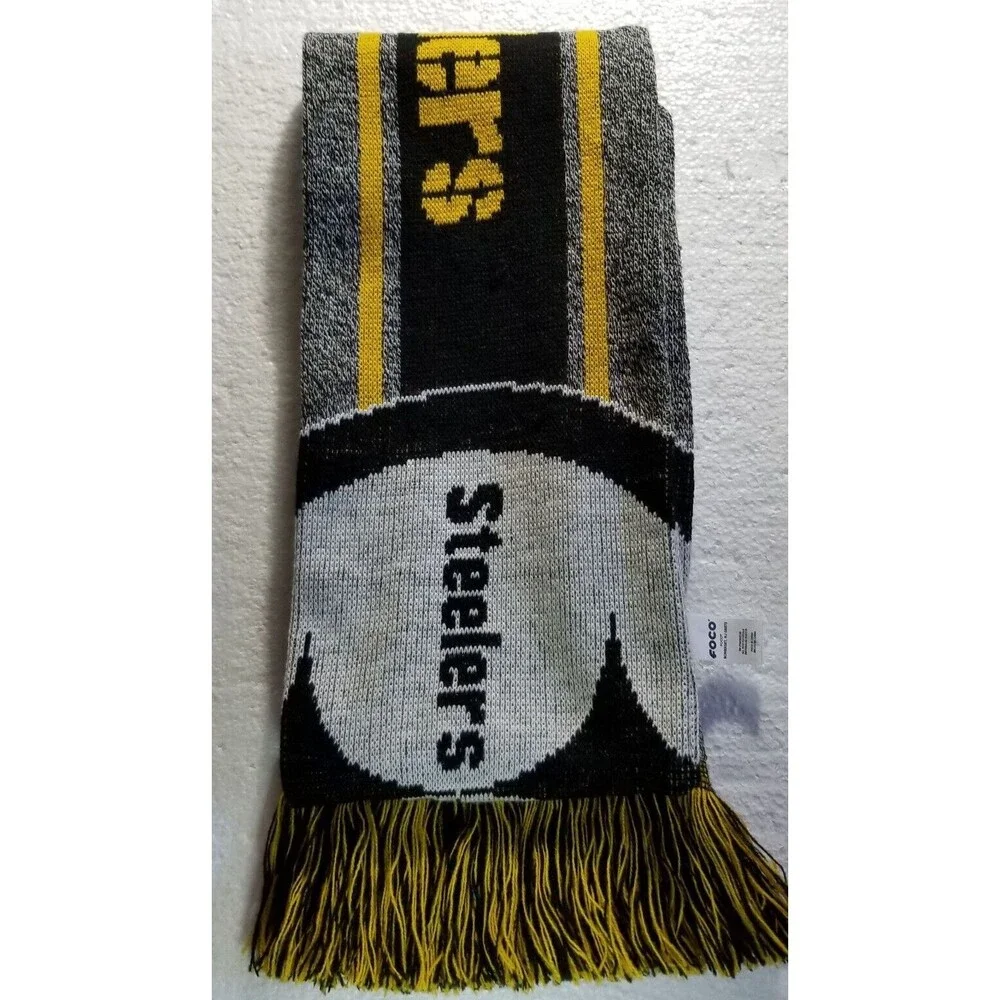 Pittsburgh Steelers Knit Scarf Black & Gold Fringe Unisex Black & Gold Fan Gear